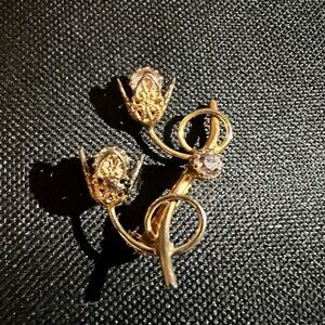 Vintage Double Crystal Filigree Flower BROOCH PIN Rhinestone